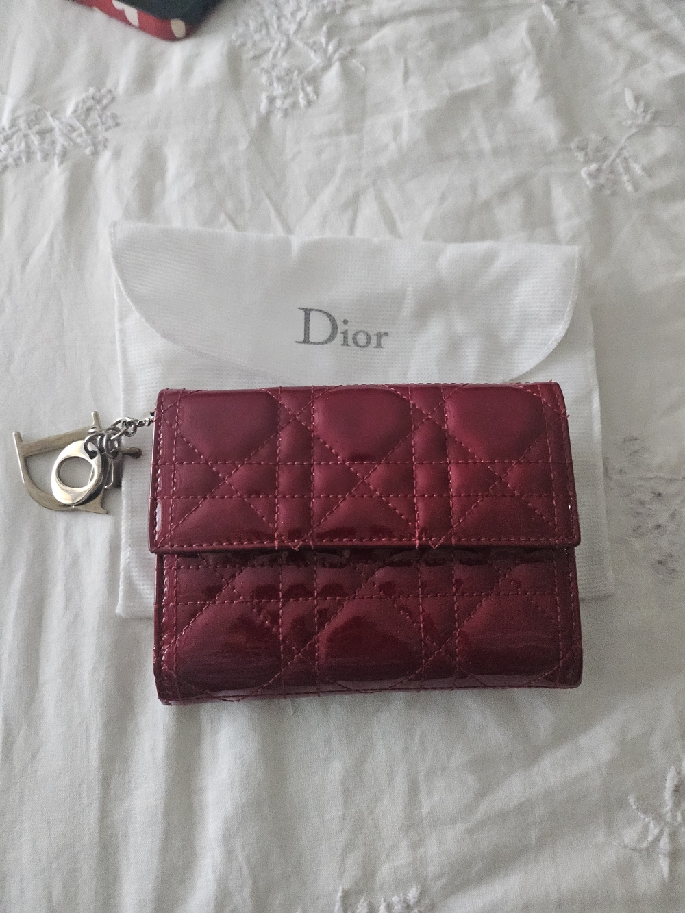 Dior Quilted Patent Leather Compact Wallet - Red
